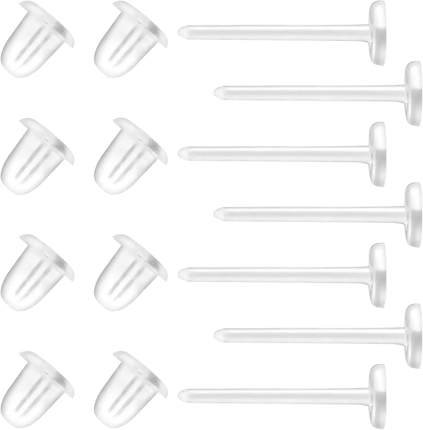 Clear Plastic Earring Set – 200pcs Hypoallergenic Studs + 200pcs Earring Backs – 18G Retainers for Sports, Surgery, Work & Sleeping – Comes in a Transparent 2-Compartment Storage Box