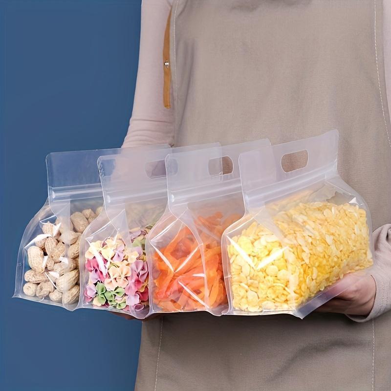 Clear Portable Food Storage Bag with Handle, 10pcs Reusable Leakproof ...