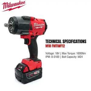 Milwaukee M18 FMTIWF12 18V 1000Nm Electric Wrench With Battery Charger 2026 Digital Torque Wrench For Auto Repair