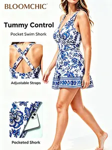 【Summer Turn-Up】【Tummy control】BlOOMCHIC Plus Size Boho Print Ruched Pockets Swim Dress [M-6X] 2026 Summer Pick for Mother's Day
