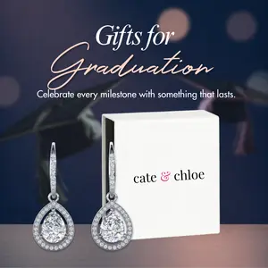 Isabel 18k White Gold Plated Halo Tear drop Earrings with Simulated Diamond Crystals