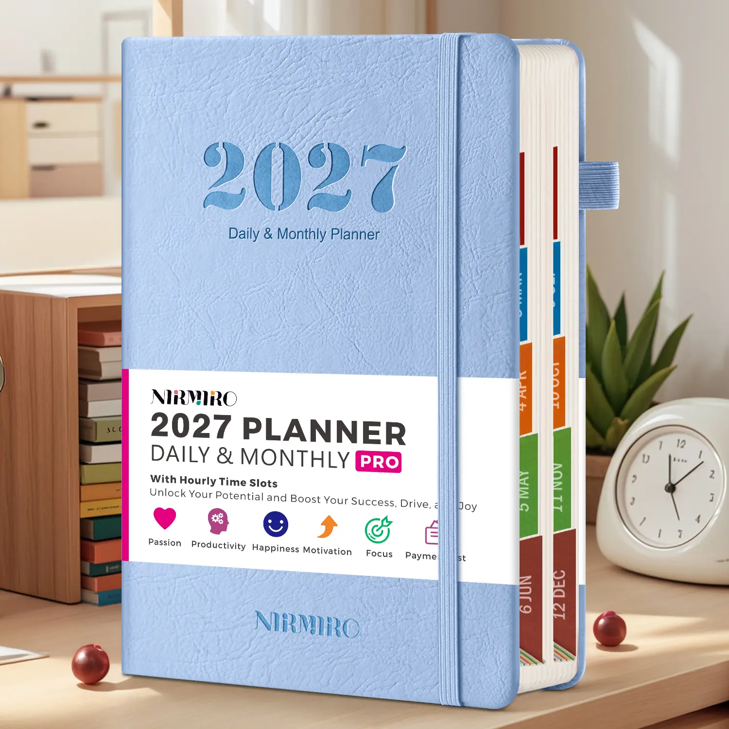 2027 Planner Calendar, Jan.2027 - Dec.2027 Daily & Monthly Planner with Hourly Schedule, 4 Stickers, Monthly Tabs & Storage Pocket, 5.6" X 8.3", A5 Hardcover Agenda Planning Book for Time Management