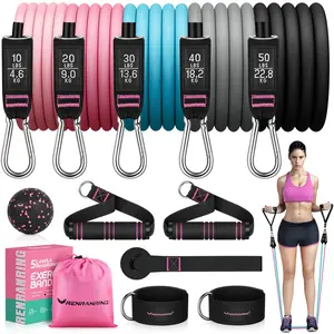 Resistance Bands for Working Out, 150LBS Exercise Bands, Workout Bands, Resistance Bands Set with Handles for Men Women, Legs Ankle Straps for Muscle Training, Shape Body, Physical Therapy Light pink