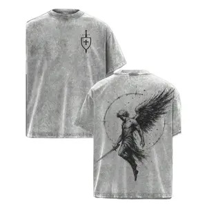 Men's Washed Cotton T-Shirt, Archangel St. Michael * Flaming Sword * Shield * Scales Of Justice - Archangel Michael T-Shirt, Washed Church-Style Outfit, Fitness & Sports Cover-Up, Christian Religious Apparel, Jesus-Themed Clothing, Casual Style Outfits