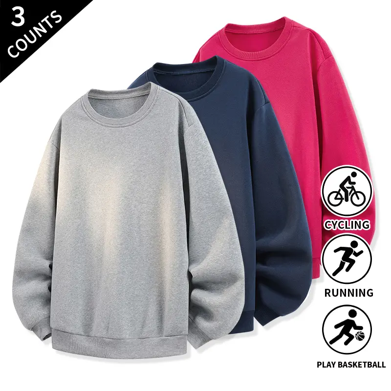 Men’s crew neck sweatshirt, soft long-sleeve pullover top, loose-fit casual athletic shirt for outdoor activities & everyday outfits