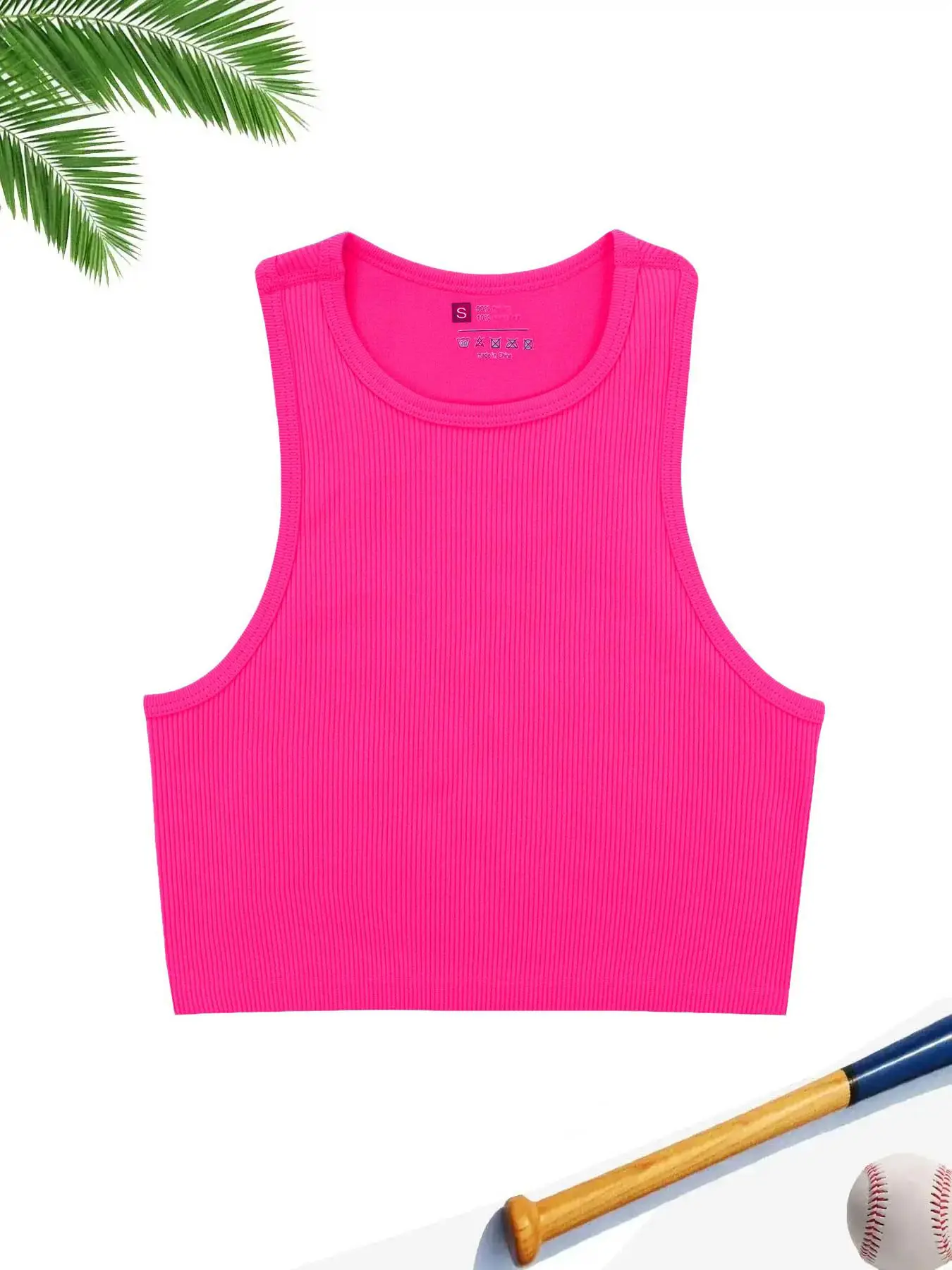 Women's Solid Ribbed Cropped Sports Vest, Sporty Crew Neck Tank Top for Workout Gym Exercise, Pickleball Tennis Summer Outfits 2024, Women's Sport & O