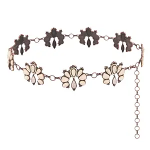Rustic Couture's Large Western Concho Chain Belts for Women Cowgirl Antique Copper Southwestern Stone Embellished Waist Belt, Cowgirl Adjustable Link Belt for Dresses & Jeans