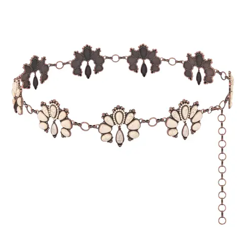 Rustic Couture's Women's Western Belt - Antique Copper Metalwork, Southwestern Stone Embellished, Adjustable Band Waist Chain for Dresses & Jeans, Chain Design Women's Belt, Western Belts
