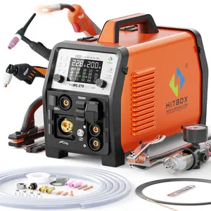 HITBOX HBMC270 6 in 1  combo aluminum Welding Machine plasma cutter Portable Handheld Inverter Welding Machine Digital Multiprocess Welder gasless MIG/MIG Co2 Gas/Plasma Cutter/TIG/MMA Multi-function Load 1kg and 5kg Wire Flux core IGBT Christmas gift