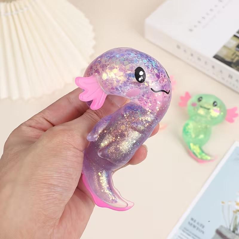 1pc Colorful Axolotl Toys - Cute Malt Sugar Filled Stretchy Squeeze Toys with 4 Unique Colors (Yellow, Blue, Green, Pink), Durable TPR Party Favors for Birthday Goodie Bag Stuffers, Party Favors, Playful Design, Detailed Design, Kawaii Squishies