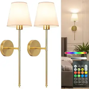 2-Piece Wall Lamps, Nordic LED Rechargeable RGB Remote-Controlled Dimmable Wall Lights, Suitable for Bedside Tables, Living Rooms, Offices, Modern Home Interior Decor Wall Lighting