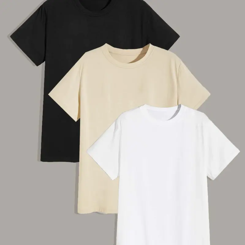 Men's 3/6/9pcs Plain Round Neck Tee Set, Regular Fit Solid Color Short Sleeve T-Shirt, Casual Crew Neck Top for Summer