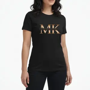"Chic Gold MK Graphic" Tee |   Stylish & Vibrant Illustration T-Shirt |   Women's Aesthetic Streetwear Casual Fashion Top
