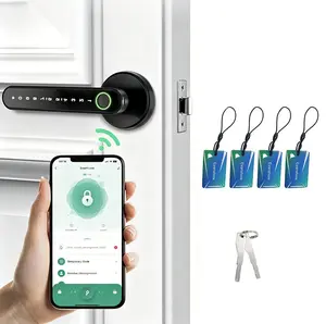 Smart Door Lock with Knob, Keyless Entry Door Locks withHandle, Fingerprint Door Knob for Bedroom/FrontDoor,Generate Passcode Remotely room office Biometricdeadbolt palm camera Door Lock with BLE password autotouch home stopper keypad code,Black