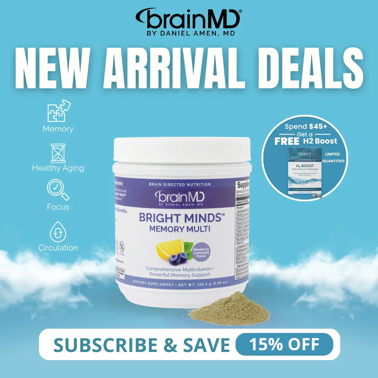 BRIGHT MINDS Memory Multivitamin | BrainMD | 11-in-1 Brain Health Support | Memory, Focus, Mood & Energy | Phosphatidylserine + Ginkgo + CoQ10