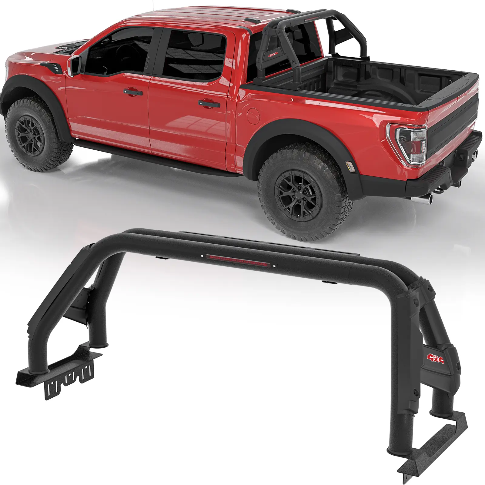 Adjustable Carbon Steel Sport Chase Rack Roll Bar - Steel Car Exterior Roof Rack, Auto Parts Accessory for Full & Mid Size Pickup Trucks (Dodge Ram 1500/2500/3500, Ford F-150/F-250/F-350, Toyota Tundra, GMC Sierra, Chevy Silverado, Titan), Truck Ladder Ra