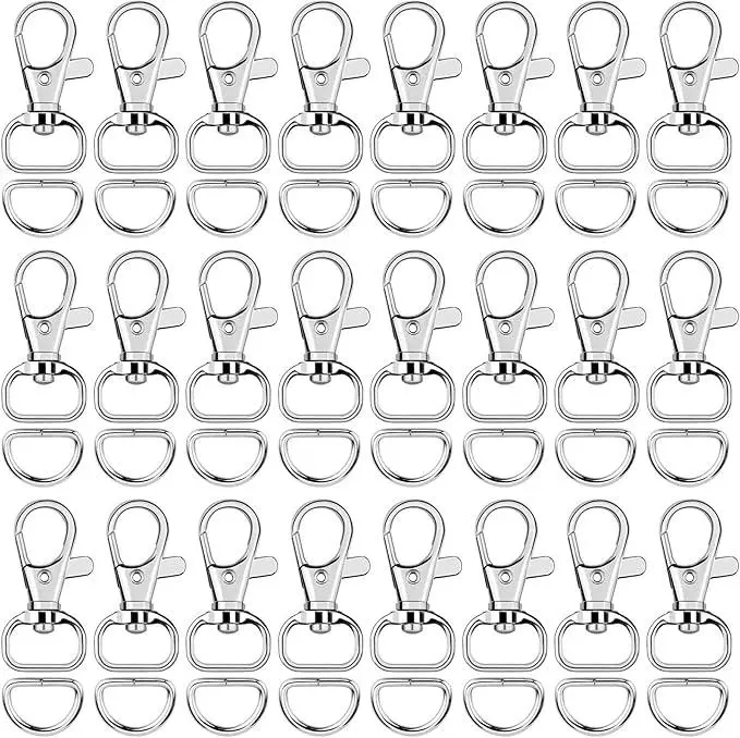 120-Piece Zinc Alloy Keychain Making Sewing Haberdashery Accessory Kit - 60 Swivel Hooks (38 mm Length), 60 D-Rings (12 mm Inside Width), 360° Flex for DIY Crafts, Bag Straps, D Rings Inside Width 12 Mm, Swivel Hook Length 38 Mm