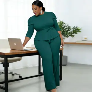 Plus Size 2pcs Outfits for Women Puff Long Sleeve Zip Tops Wide Leg Pants Sets Clubwear Stylish Versatile Chic Comfortable Look Elegance Fashion Womenswear Clothes Elegance Love Suits Trouser Gamis Casual Elegant