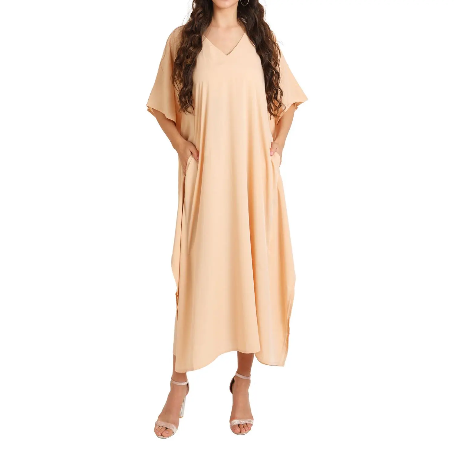 Miss Lavish London Kaftans Dresses with Pockets Beige, S to 3XL
