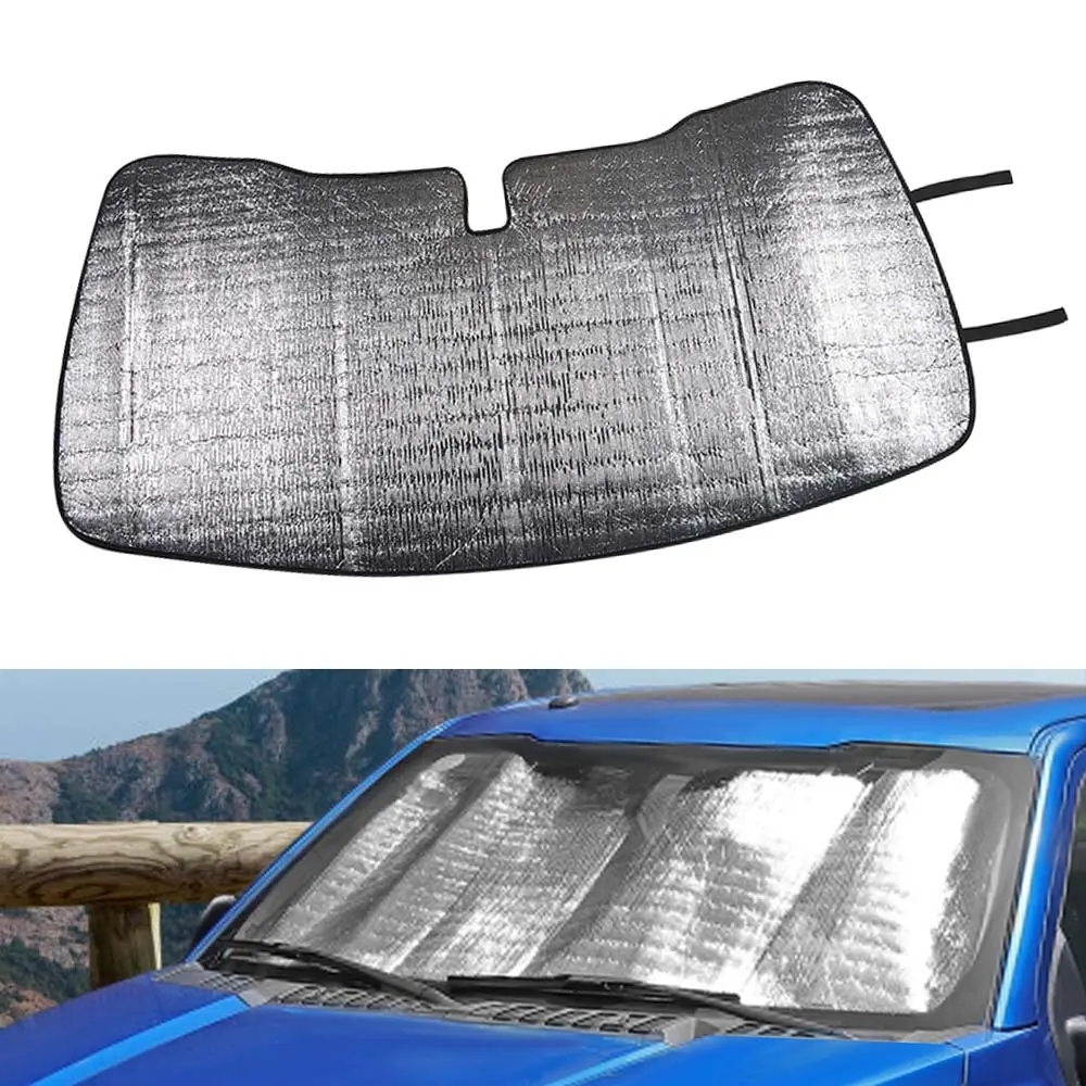 Foldable Windshield Sunshade for 2015-2020 Ford F150, Aluminum Foil Reflective Sunshade for Car Outside, Front Windscreen Cover with Elastic Straps, Exterior Car Accessory to Prevent Scorching Steering Wheel