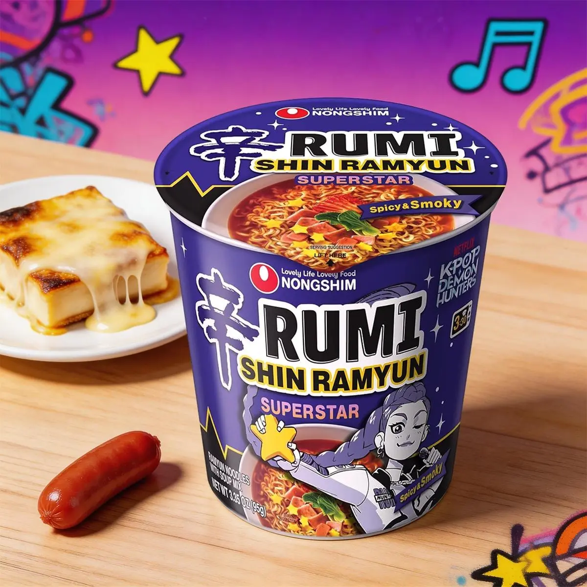 Nongshim x Netflix K-Pop Demon Hunters Shin Ramyun - Cheese Smoked Sausage Flavor (95g/Pack) - Limited Edition K-Pop Merch