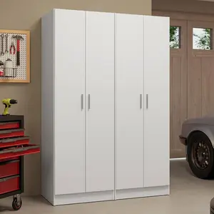Madesa Garage Storage Cabinet Set 4 Doors 8 Utility Shelves 47" L Wooden Organization Unit for Garage and Tools 6 Adjustable Shelves Anti Tipping (White)