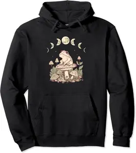 Aesthetic Cottagecore Dark Academia Goblincore Frog Mushroom Pullover Hoodie - Loislefors Shop 91B0C8GNDZQ4