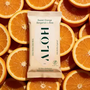 ALOH Hand Sanitizer Wipes Sweet Orange Bergamot + Aloe Vera, Natural, Skin-Softening, 99.9% Germ Protection, Hydrating, Scented with Pure Essential Oils, Leaping Bunny Certified