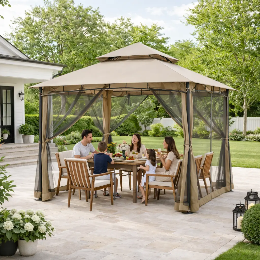SeeHill 10' x 10' Outdoor Sturdy Patio Gazebo, Steel Frame Patio Gazebos with Double Roofs, Gazebos Tent for Party, Outdoor Gazebo Canopy with Mosquito Netting for Garden, Lawn, Backyard, Deck, outdoor pergola