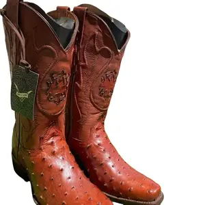 Vaccari Genuine Ostrich Men's Exotic Boots - Brown Western Style Cowboy Shoes with Unique Design Footwear Fashion
