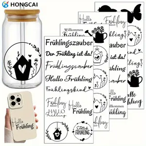 Spring Theme Stickers Set, Easter Bunny Design UV DTF Transfer Paper, Waterproof Strong Adhesive Easy Application for Glass Metal Ceramic Plastic