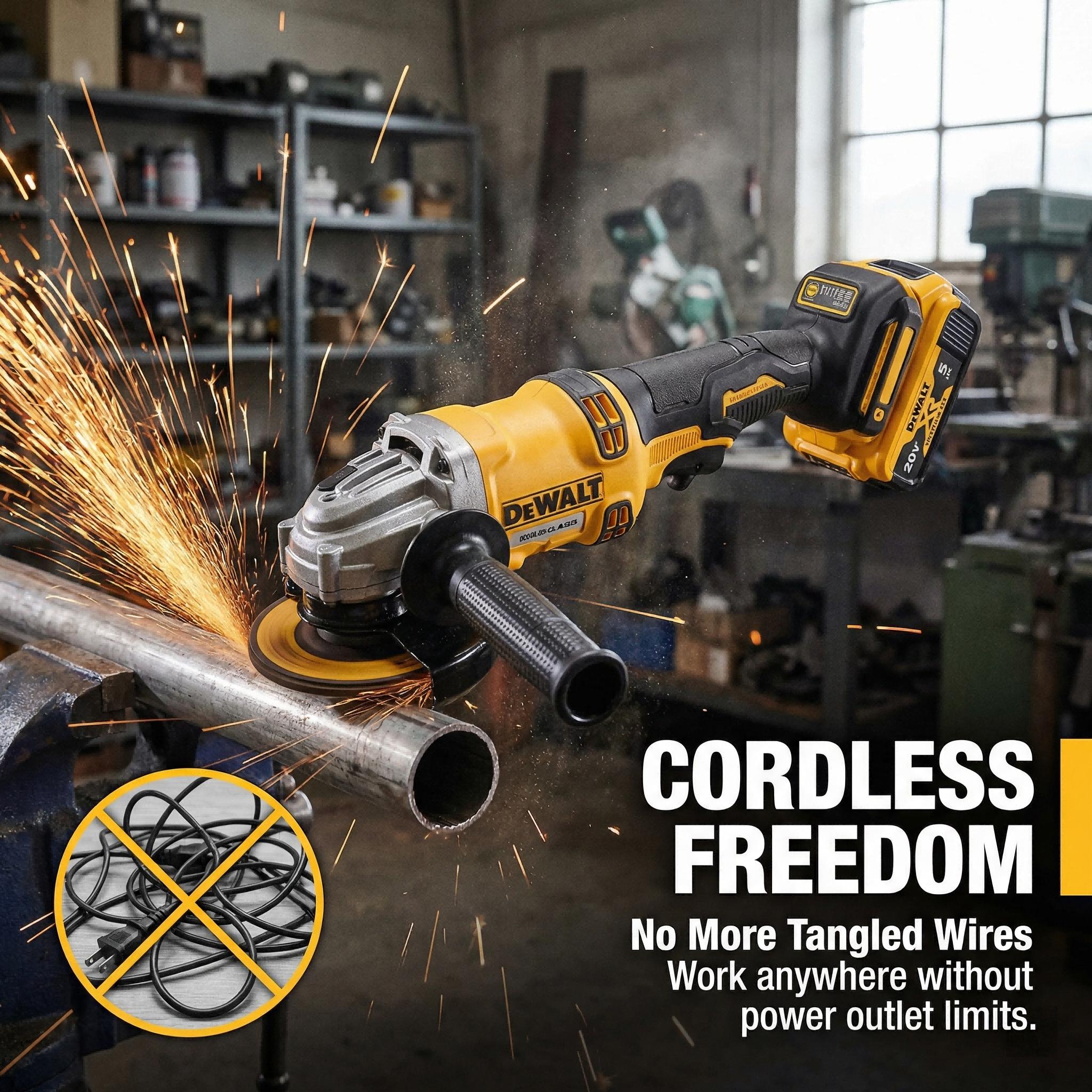Dewalt DCG405-125 20V Brushless Angle Grinder – 9000 RPM, 125mm Max Wheel Diameter – Slide Switch Design with 9 Angle Positions for Metal & Masonry Cutting