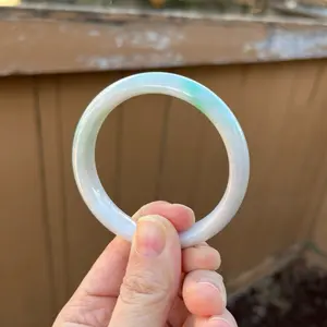 BW013-L Certified Untreated Grade A Jade Bracelet｜Burmese Jadeite Bangle｜Round 51.8mm White and Green