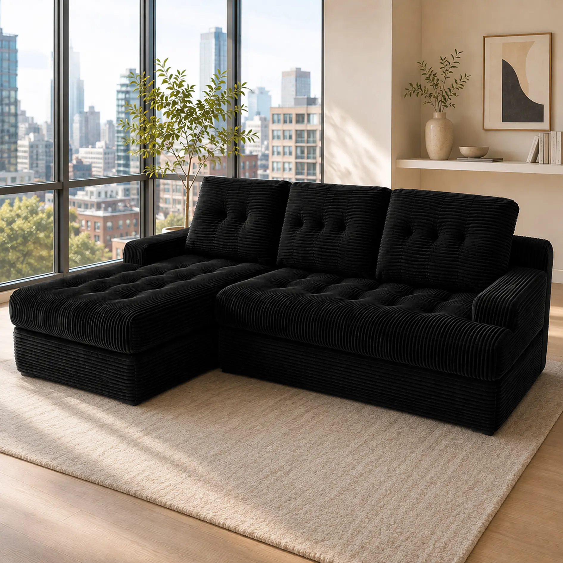（2 packages）95" L-Shaped Cloud Modular Boneless Sectional Sofa with Chaise Lounger, Compressed Vacuum Packed, No-Assembly Indoor Living Room Furniture
