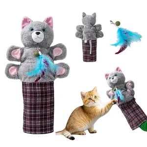 3in1 Interactive Cat Hand Puppet Toy with Feather Wand & Catnip Ball for Indoor Cats & Kittens