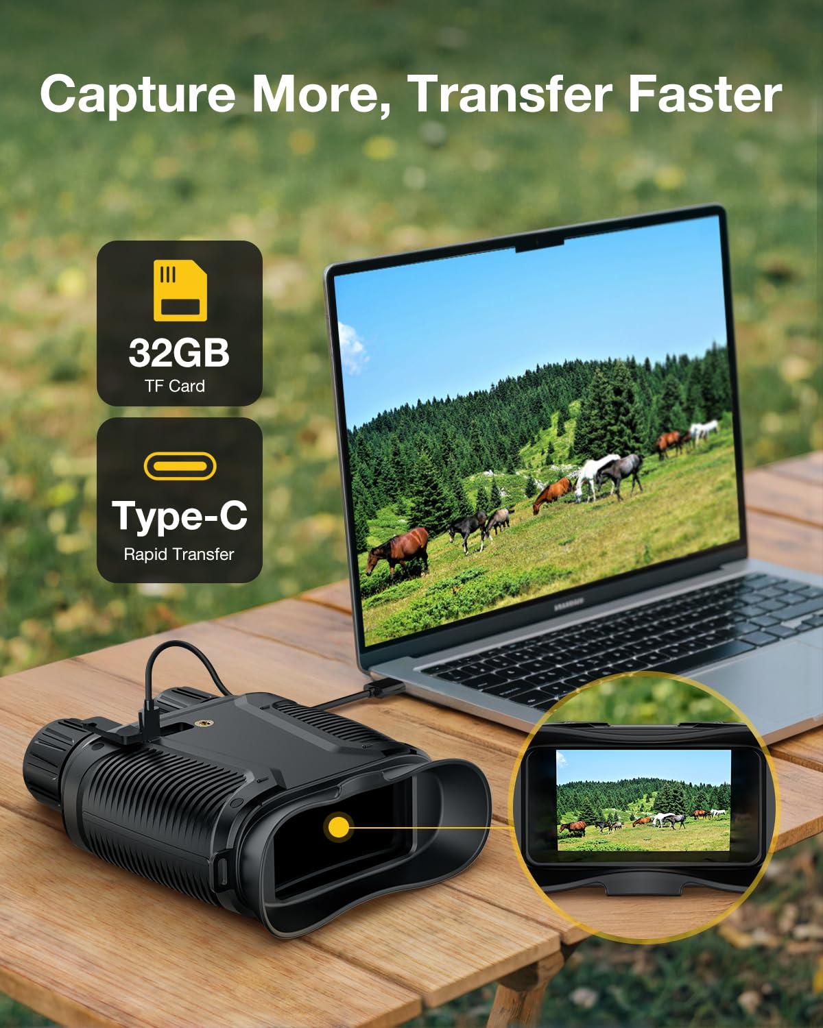 Screen Night Vision Goggles, 3280FT 4K Night Vision Binoculars for Adults, 8X Digital Zoom - 4000mAH Rechargeable Battery