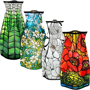 Expandable Flower Vase Set, Plastic Decorative Modern Foldable Printed Vases for Centerpieces for Wedding, Dining Table, Home Decor, Living Room, Bathroom, Office, Louis C. Tiffany, 4 Pack