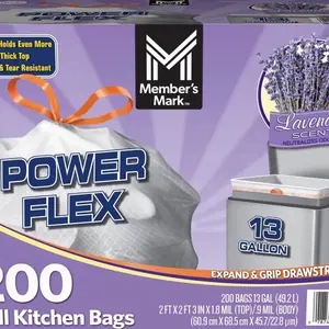 Member's Mark Power Flex 13-Gallon Tall Kitchen Trash Bags, Lavender, 200 ct.