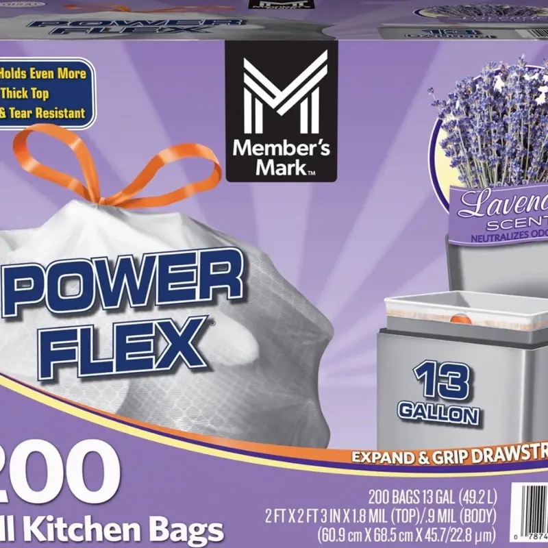 Member's Mark Power Flex 13-Gallon Tall Kitchen Trash Bags, Lavender, 200 ct.