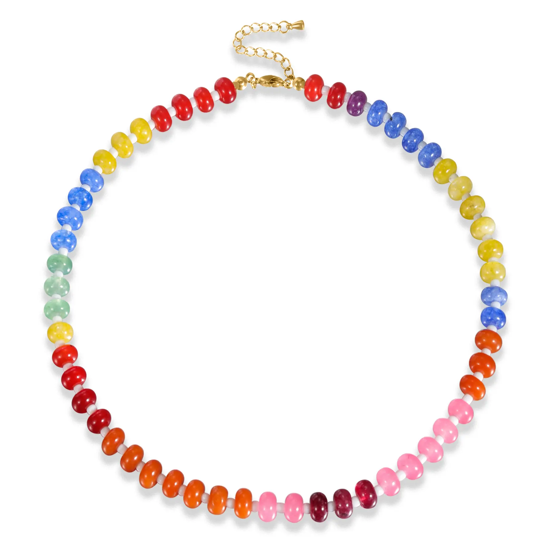 Rainbow Beaded Choker Necklace Colorful Candy Color Macaron Beads Dopamine Happy Energy Summer Vacation Beach Style Stackable Layered Y2K Minimalist Jewelry Ins Trendy Party Gift for Her 2026 Trend Classic Anniversary Daily Wear