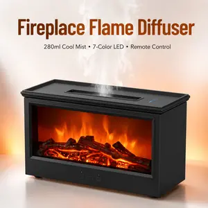 7-Color LED Fireplace Flame Aroma Diffuser - USB Type-C 280ml Cool Mist Humidifier with Remote Control, Household Bedroom Desk Essential for Anxiety Relief