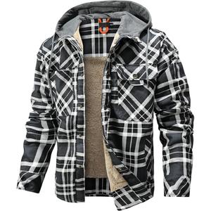Men's Hooded Coat Casual Thicken Plaid Work Flannel Snap Sherpa Lined Fleece Shirt Jacket