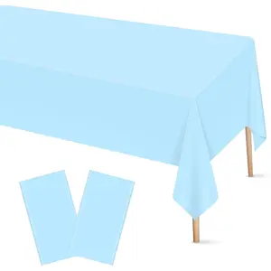 2 Pcs Light Blue Plastic Tablecloth for Rectangle Table, 54 × 108 inches Disposable Blue Party Table Covers for Boy Birthday, Wedding, Baby Shower, Holdiay Party Decoration