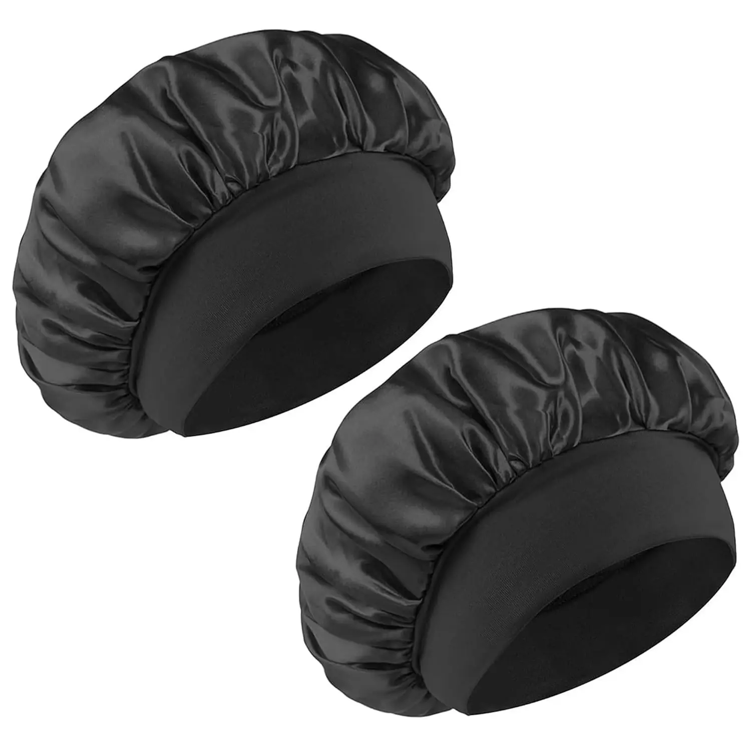 2 count Satin Hair Bonnet for Women | Elastic and  Shower Hair Caps | Satin Bonnet for Sleeping Women, Shower Caps | Double Layers Hair Cap |  | 11.8Inches, Black