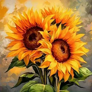 5D Diamond Painting Kit - Vibrant Sunflower Duo in Oil Painting Style, Full Round Drill Realistic Floral Mosaic Art, DIY Rhinestone Embroidery for Kitchen & Living Room Wall Decor, Sunflower Home Decor & Gift for Flower Lovers
