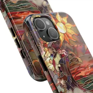 Waves Sun Moon Stained Glass Printed Tough Phone Case for iPhone Series with Dual-Layer Defense and Wireless Charging Ready |   Sunset Kanagawa Wave Beach Fashion Girl High Quality Design Accessories |   iPhone Series Cover