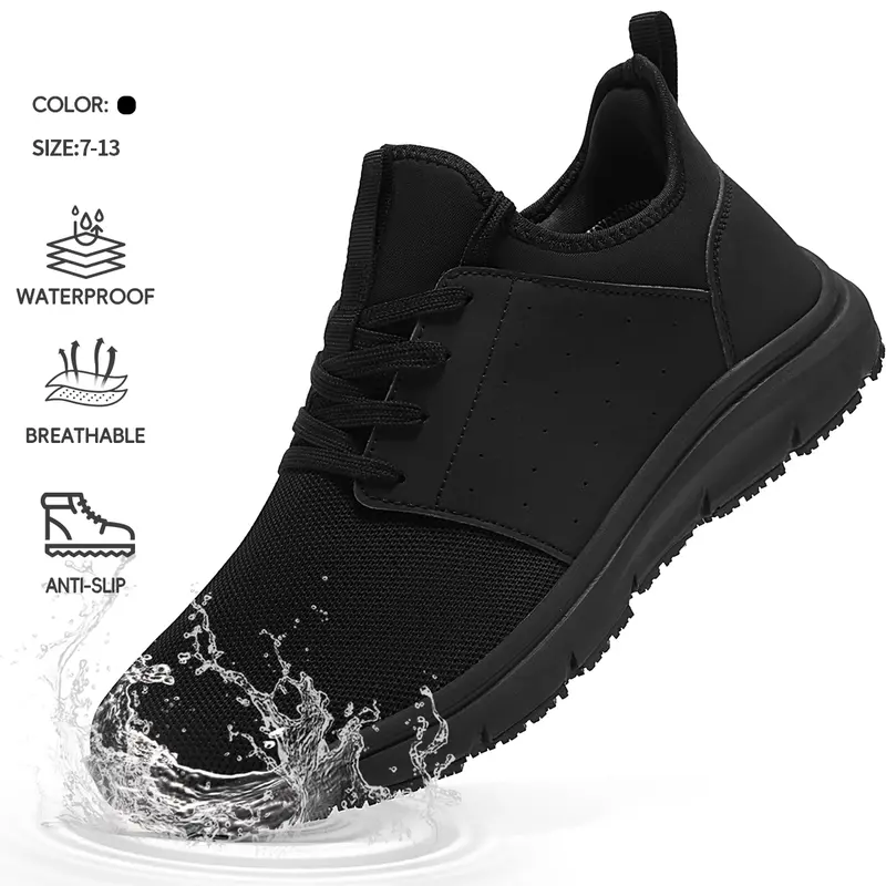 Non Slip Work Shoes For Women And Man Water Resistant Walking Comfortable And Durable Sneakers Food Service Chef Kitchen Shoes Footwear Worker Waterproof Work Boots Workboots Black Rubber, Walking Shoes, Waterproof Nurse Shoes