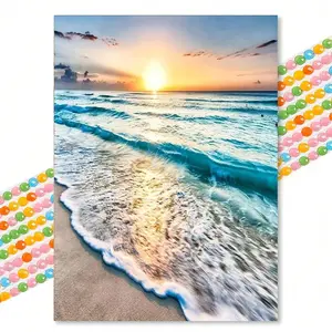 Beach Sunrise Diamond Painting, Realistic Landscape Round Drill 30x40cm Handmade Embroidery, Adult DIY Art Wall Decor for Living Room Bedroom Decoration