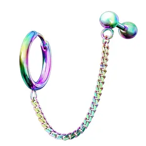 Rainbow PVD Linked Hinged Hoop Ring & Cartilage Barbell