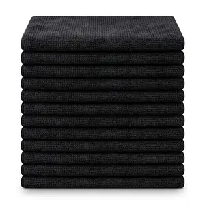 Microfiber Towels for Car Detailing – 12 Pack Black, 14x14, Lint-Free, Ultra Absorbent, 250 GSM